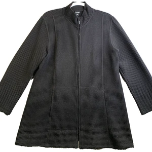 Eileen Fisher Jacke Damen L schwarz durchgehender Reißverschluss Stehkragen Taschen Waffelstrick USA - Bild 1 von 11