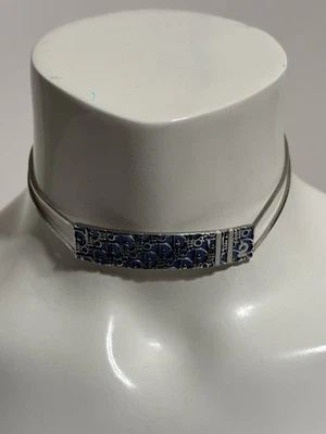 复古 Christian Dior by John Galliano 蓝色 Monogram Choker 项链 — 第 1/4 张图片