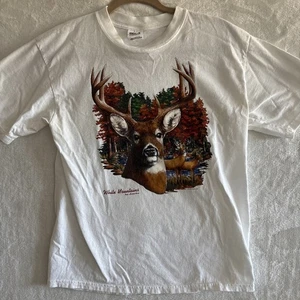 Camiseta De Colección Y2K White Mountains NH Hecha en M EE. UU. Puntada Única Ciervo Otoño Follaje - Imagen 1 de 8
