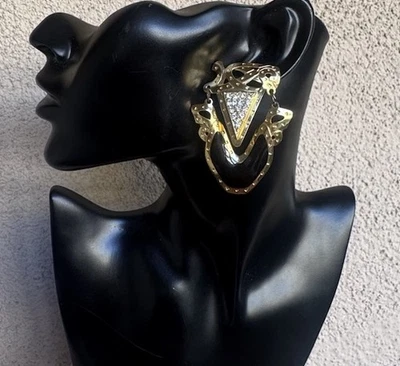 Pendientes colgantes esmaltados vintage años 80 Edgar Berebi cristales de oro negro Foto 1 de 4