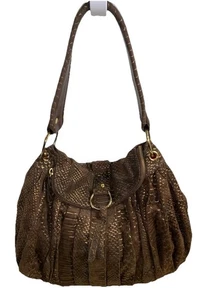 Bolso de Mano Adrienne Vittadini Cuero Genuino Marrón y Dorado Grande Acentos Dorados-De Colección - Imagen 1 de 17