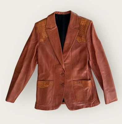 Rare Lady Scully Cognac Lambskin Leather Jacket with Ostrich Trim - Image 1 of 4