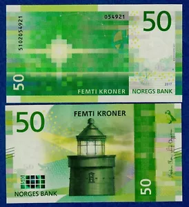 Norway 50 Kronor 2017 P-53 UNC Banknote - Utvær Lighthouse, Solund - Foto 1 di 4