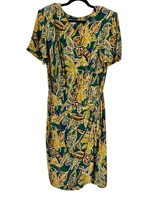 Vestido Vintage Maggy London 14 Seda Amarillo Verde Floral Romántico Años 90 Y2K Maxi Foto 1 de 4