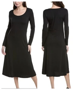 Vince Damen schwarz Slip-On U-Ausschnitt Langarm Midikleid XS $ 22 neu mit Etikett - Bild 1 von 13