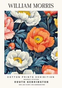 William Morris Vintage Cotton Prints Exhibition Floral Botanical Wall Art Poster - Picture 1 of 6