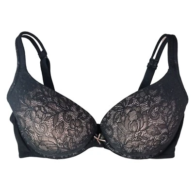 Sujetador Push Up Cacique Negro 36F Sujetador de Encaje Floral Con Aros Correa Ajustable Boost Plunge Foto 1 de 4