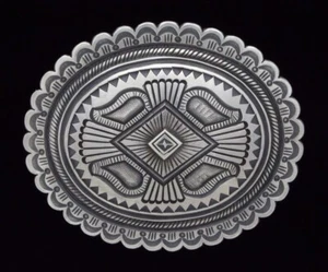 Sterling Silver Belt Buckle By Navajo Artist Calvin Martinez - Picture 1 of 3