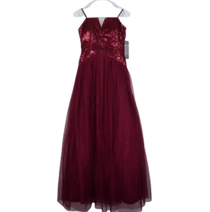 Trixxi Maroon Formal Sequin Tulle Strapless Gown Dress Prom Juniors Size 9 NWT - Picture 1 of 8