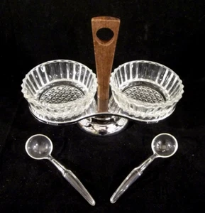 Kromex Clear Glass Dip/Sauce/Condiment Caddy with 2 Bowls and 2 Acrylic Ladles - Picture 1 of 18