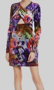 $375 ONE33 Social Women's Purple Velvet Cut Out Long Sleeve Mini Dress Size 12 - Picture 1 of 4