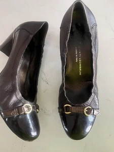 AGL Attilio Giusti Leombruni Bronze Black Leather Buckle Pumps Size 40 - Picture 1 of 7