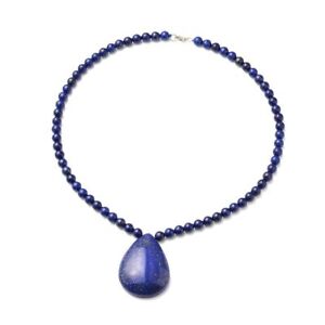 Necklace for Women 925 Silver Bead Strand Lapis Lazuli Size 18" Birthday Gifts