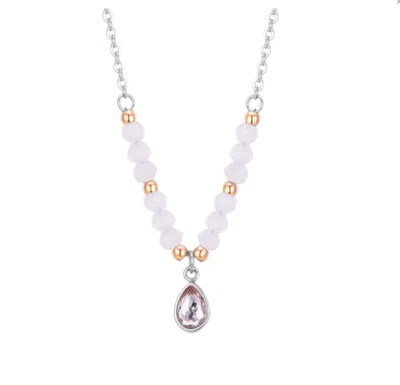 Collana Luca Barra Donna Acciaio Agata Rosa Sfere Rame Cristallo Goccia _CK1987 - Immagine 1 di 2