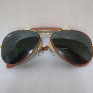 Ray-Ban Gold Frame Green Lens Sunglasses w/Case Unused Brown Leathers from Japan - Picture 1 of 6