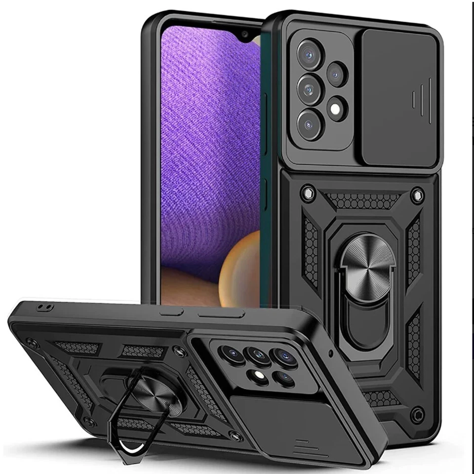 For Samsung Galaxy A52 5G Case Kickstand Ring Holder & Slide Camera Cover Black - Image 1 of 1