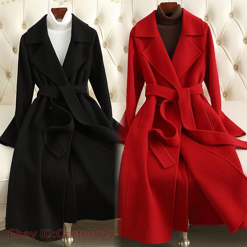 OFF WHITE 100% lana cappotto bifacciale cintura donna baffo medio lungo collare parka frangivento