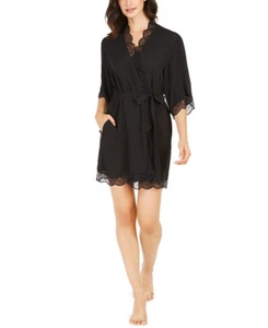 INC Lace Trim Only Short Robe Deep Black L - Picture 1 of 5