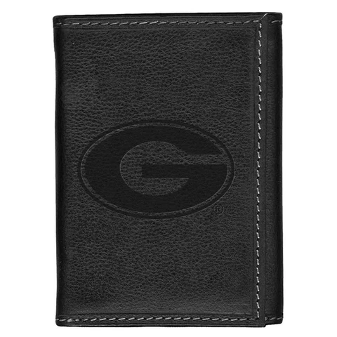 Georgia Bulldogs UGA Leather Tri-Fold Wallet Black Trifold Cover