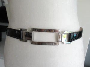 New WHBM Patent Leather Belt Adjustable Silver Clasp/Buckle Women's XS/S Black - Picture 1 of 7