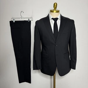 Perry Ellis Portfolio Men's 38S Black Wool Two-Piece Suit 30W Pants Solid - Picture 1 of 15