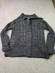 Simply Vera Wang Sweater Womans Medium Black Gray Full Snap Collared Cardigan - Picture 1 of 13