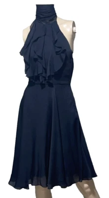 Vestido de Cóctel Ralph Lauren Collection Etiqueta Púrpura Negro Cuello Alto Volantes EE. UU. 2 Foto 1 de 4