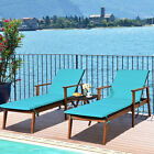 3pcs Outdoor Patio Lounge Chair Set W/ Folding Table Turquoise Cushion