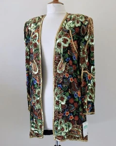 Jasdee Vintage Beaded & Sequins Jacket Hand Work & Hand Print Style 5055L - Bild 1 von 2