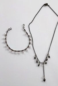 Vintage clear bead chain Y necklace moonstone bracelet lot Bohemian Goth - Picture 1 of 7