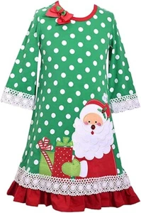 NWT Bonnie Jean Dress 2/2T A-line Stretchy Pull On Green w Santa Applique More - Picture 1 of 2