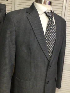 MERONA MENS GRAY PINSTRIPE 2 PIECE SUIT DOUBLE VENTED SIZE: 40R  PANTS: 34x30. - Picture 1 of 13