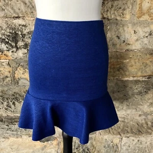 Longchamp Flared Frill Skirt 8 XS New Short Mini Linen Neoprene Scuba Rara Blue - Picture 1 of 11
