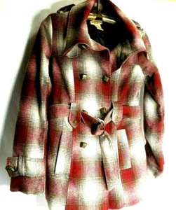 Paris Blues Double Breasted Women’s Jacket Wool Blend Red Plaid Coat Size Small - Picture 1 of 5