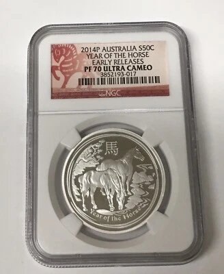 2014 Australia s50c Year Of The Horse Early Release PF 70 Ultra Cameo 1/2 Oz  - Image 1 of 2