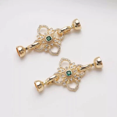 1pcs CZ pave Flower Toggle Clasps,Cubic Zirconia Clover Floral Toggle Clasps - Image 1 of 4