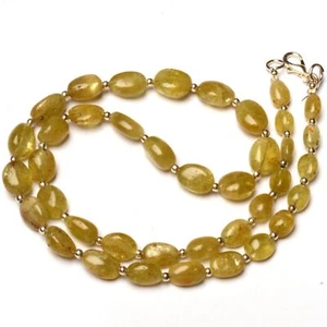 Natural Chrysoberyl Gems 7 to 10mm Size Smooth Nugget Shape Beads 17.5" Necklace - Picture 1 of 5
