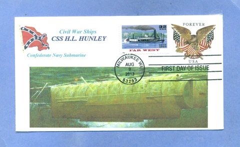 CSS H.L.HUNLEY Confederate Navy Civil War Submarine Color Cachet First Day Green Cover