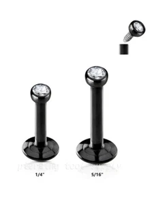 18G 2m Press Fit Gem Top Black PVD Plated Steel Internally Thread Labret Tragus - Picture 1 of 2