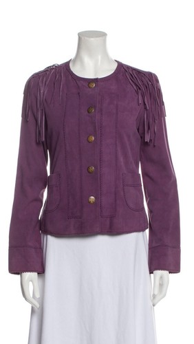 Giacca Tory Burch pelle sera viola frange spalle tg 4 HA ETICHETTE
