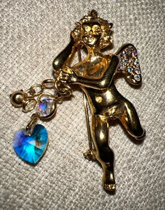 Kirks Folly Vintage Angel Cherub Brooch Pin Aurora Borealis Swarovski Crystals - Picture 1 of 13