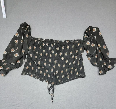 RUE+ Crop Top Womens 2X Black Floral Sheer Off the Shoulder Smocked Cottagecore - Image 1 of 4