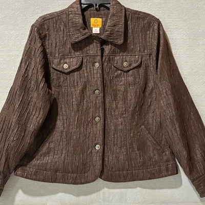 RUBY RD. Chaqueta Mujer Talla 14 Brillo Chocolate Negocios Informal L/S Botón Camionero Foto 1 de 4