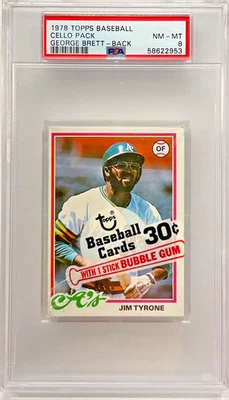 PSA 8 casi nuevo-como nuevo 1978 Topps paquete de violonchelo de béisbol sin abrir George Brett en la parte posterior Foto 1 de 2