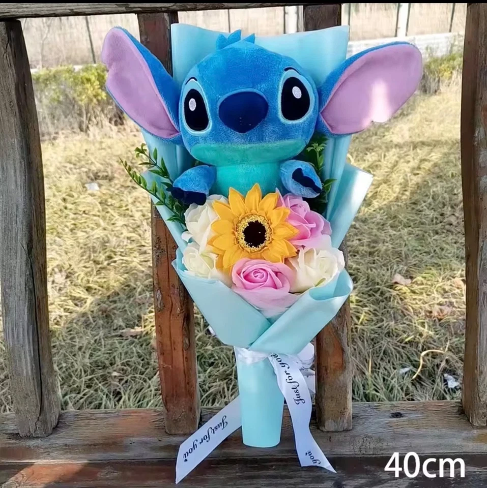 Stitch Plush Flower Bouquet Gift | Cute Sunflower & Rose Arrangement | 40cm Pres - Image 1 of 1