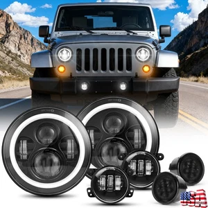6pc For Jeep JK 07-18 7inch Halo Led Headlight Bumper Fog Lamp Turn Signal Light - Picture 1 of 12