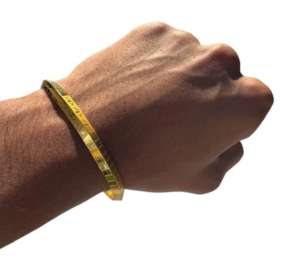 Sikh Kara Armband vergoldet Khanda Lasergravur Kada Singh Kaur Khalsa - Bild 1 von 4