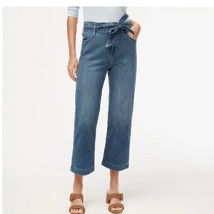 J Crew womens size 27 wide leg crop jeans new high waist belted casual denim - Picture 1 of 12