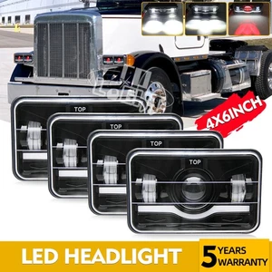 4x 4x6" Led Headlights Red DRL For Freightliner FLD120 1988-2010 FLD112 Classic - Picture 1 of 11