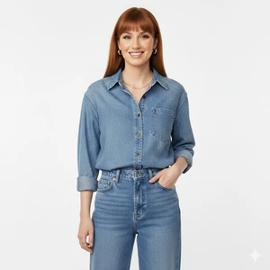 NWT Old Navy Oversized Denim Boyfriend Shirt Women’s Medium Tall Button-Down - Picture 1 of 5